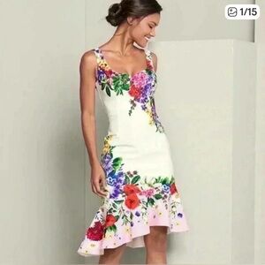 VENUS NWOT White Midi Dress with Multicolor Floral Print size large